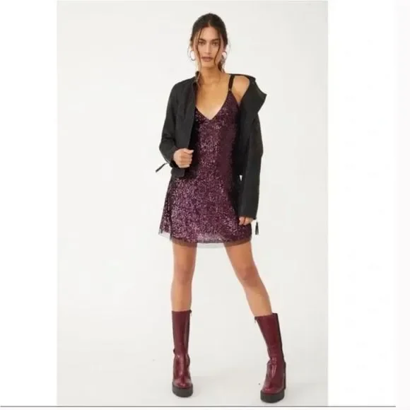 Free People Gold Rush Mini Dress In Plum - Picture 1 of 8